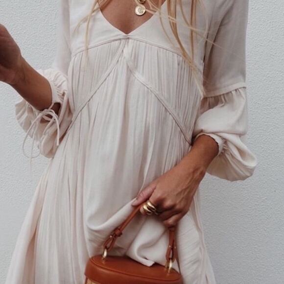 NWT SANCIA The Label Aneta Long Sleeve Silk Blend Boho Mini Dress Sz M - Picture 2 of 12